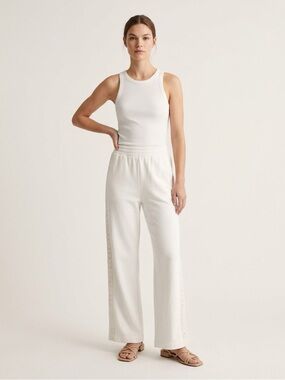 ZARA White Wide-Leg Pants with Lace Side Panel – Women’s XS